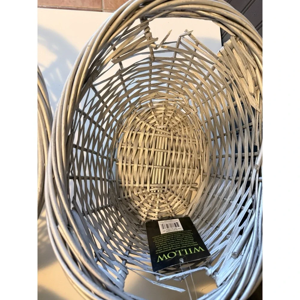 wicker baskets vintage  Silver Set Of 4